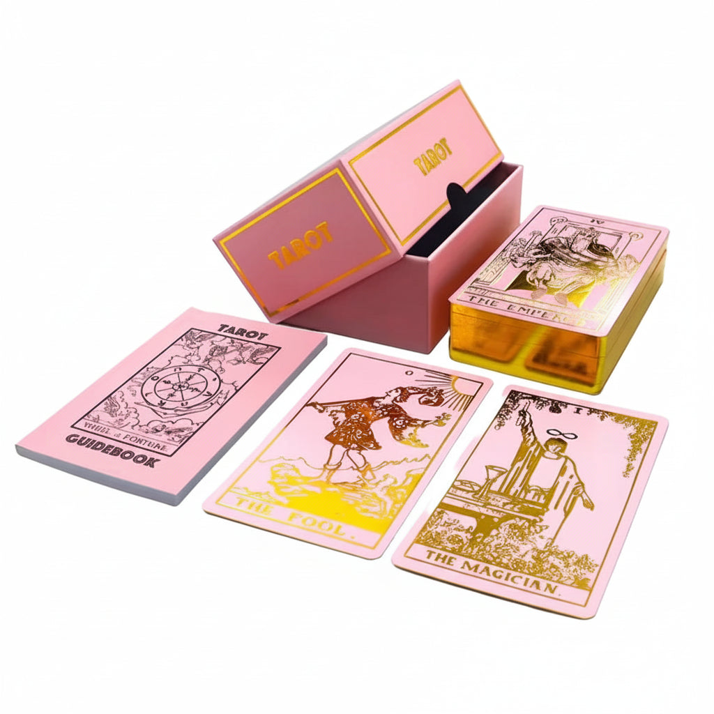 Tarot en oro rosa y guía | Diseño clásico con foil dorado