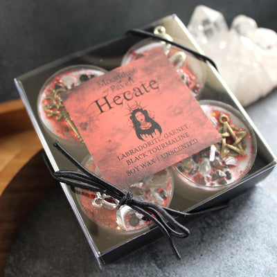 Velas de té Hecate con cristales, velas para rituales