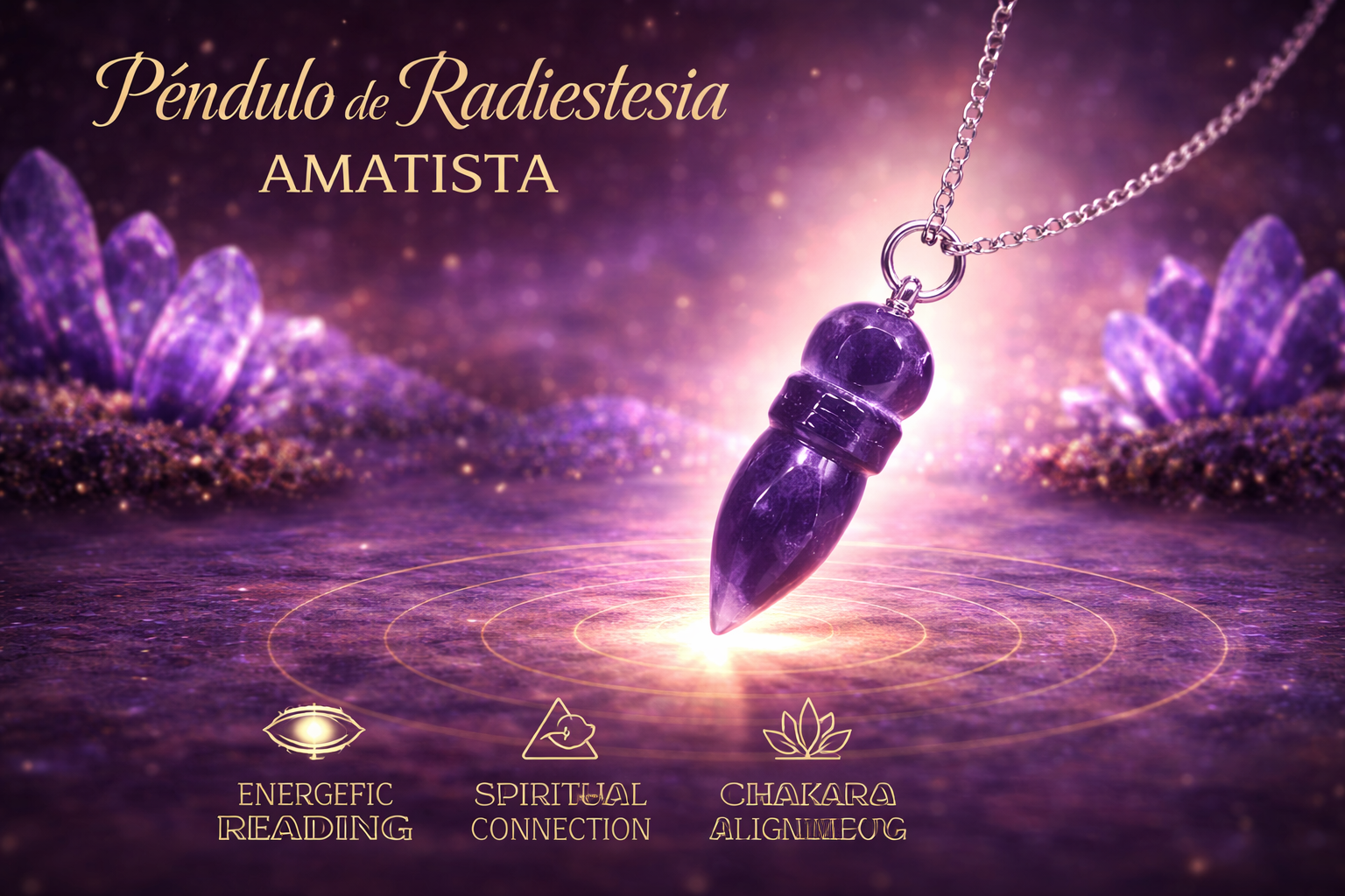 Péndulo de radiestesia con mineral natural amatista